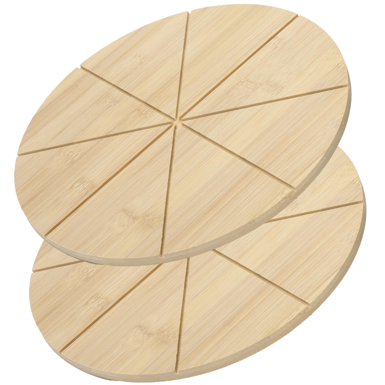 Lot de 2 planches à pizza rondes 12 pouces en bois double face, 8 rainures de coupe, 8 compartiments, dos plat, pour fromage, pain et viande.