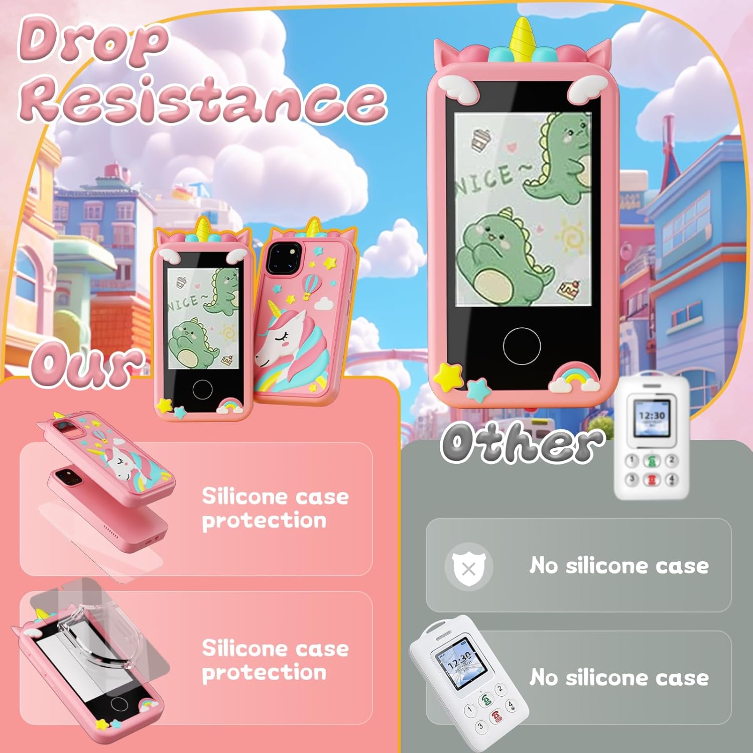 Kids Smart Phone Toys, Touchscreen HD Dual Camera Cell Phone for Kids,Travel Toy Preschool Learning Toy for Kid,Christmas Birthday Gifts Toddler Play Phone for Girls Boys 3-14 Pink