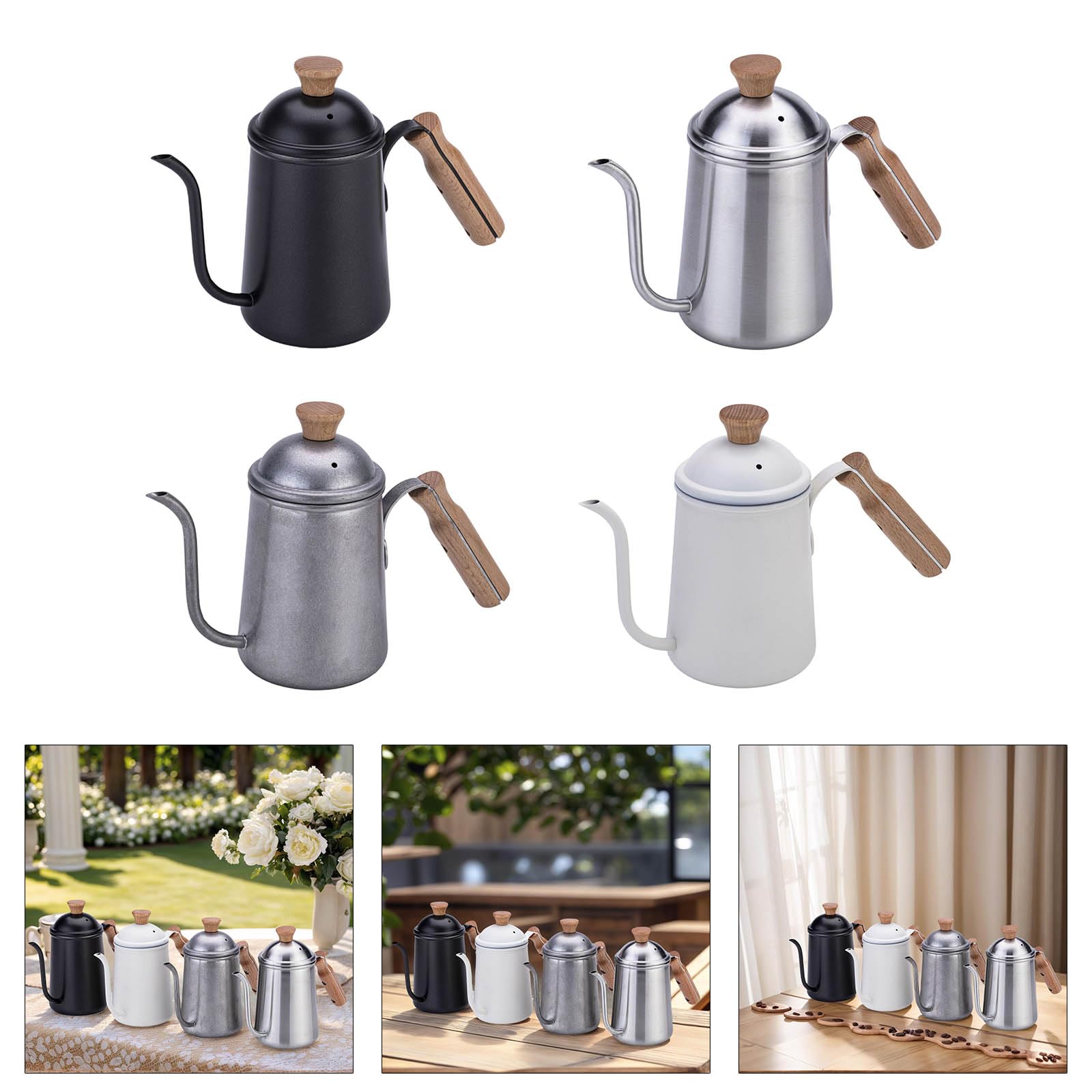 Teiere da caffè a collo di cigno in acciaio inox da versare sopra il bollitore a mano goccia acqua calda pentola a goccia con coperchio