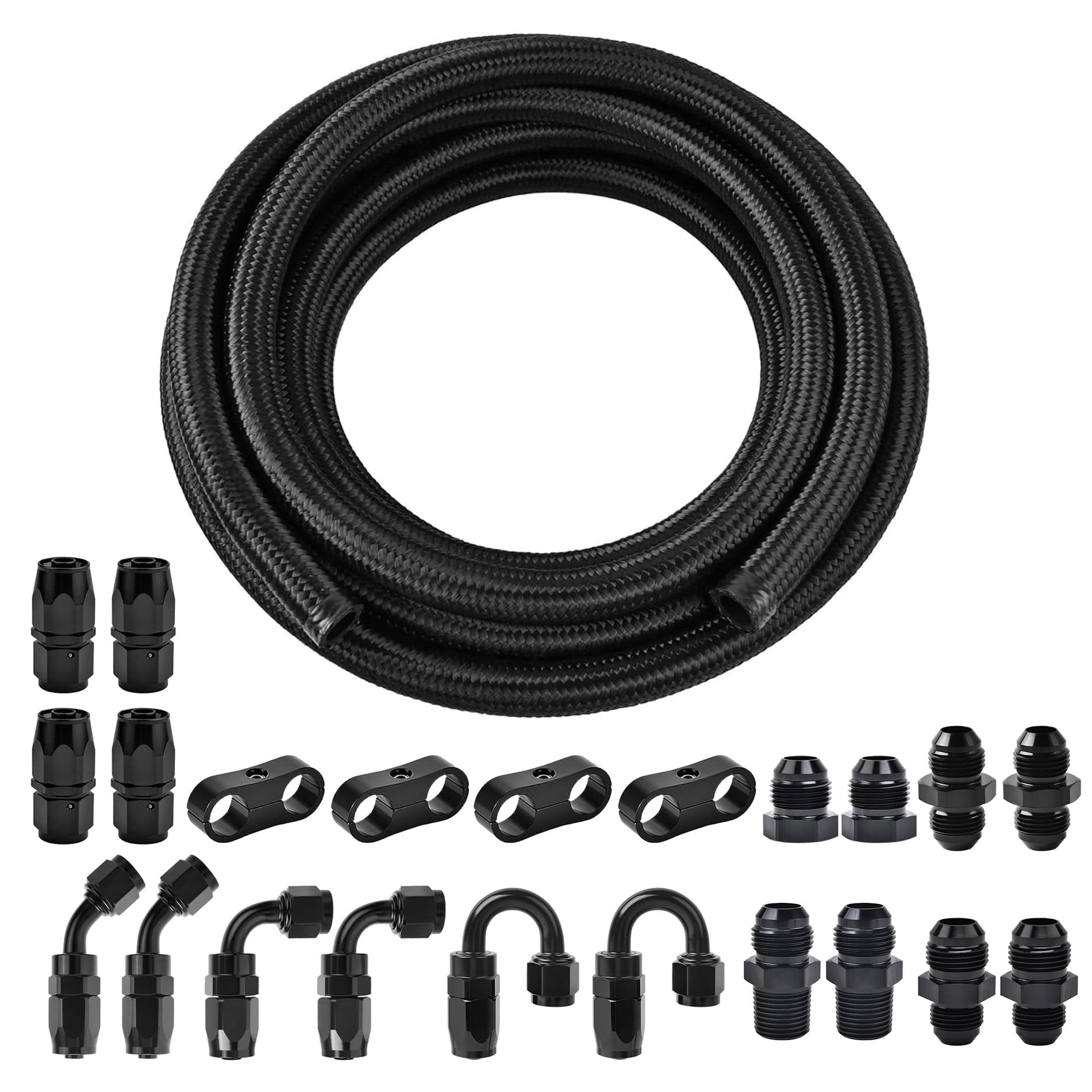 EVIL ENERGY 8AN Fuel Line Kit, 8AN Hose Nylon Stainless Steel Braided Fuel Line Fitting Kit CPE 16FT