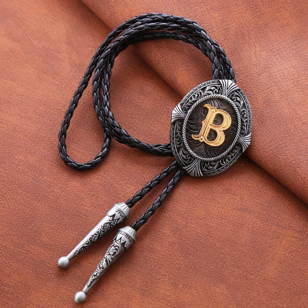 HUABOLA CALYN Vintage Bolo tie for Men Western Cowboy Native American Initial Letter ABCDJMR to Z Costume Bolo ties for Women - Image 3