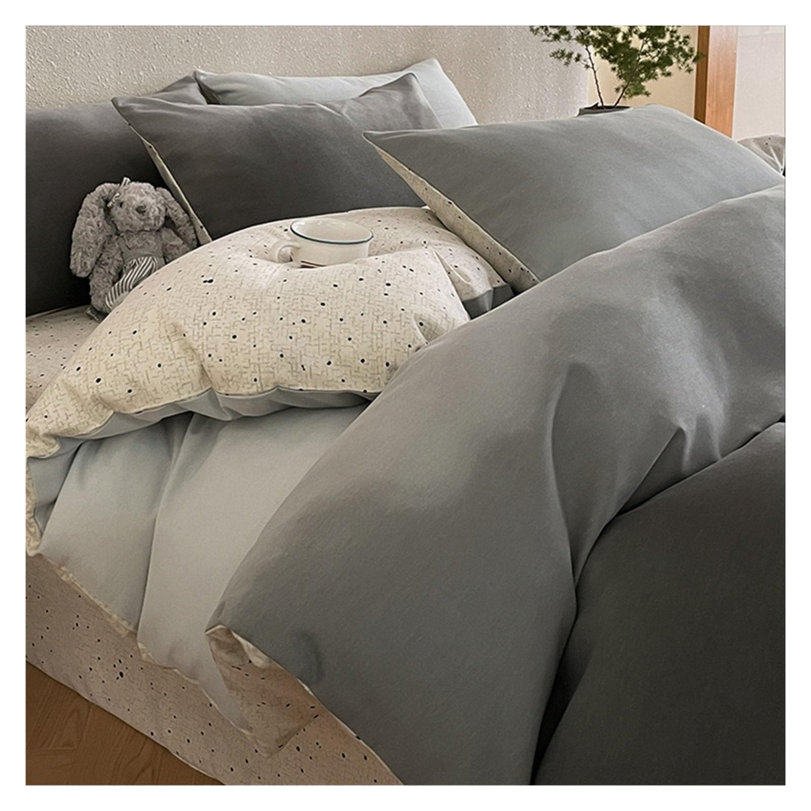 Housse de couette 100% coton gris 200x230cm parure de lit premium