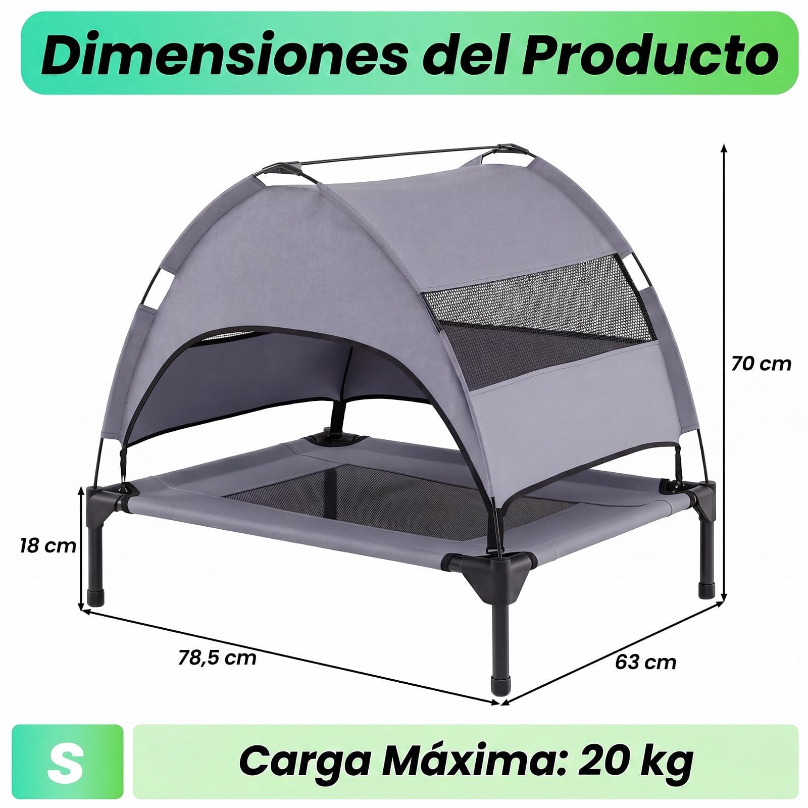 COSTWAY Cama Elevada para Perros con Toldo Extraíble (78,5 x 63 x 70 cm) | Tumbona Transpirable para Perros con Bolsa de Transporte, Cama Perro Verano para Mascotas, Interior y Exterior, Gris
