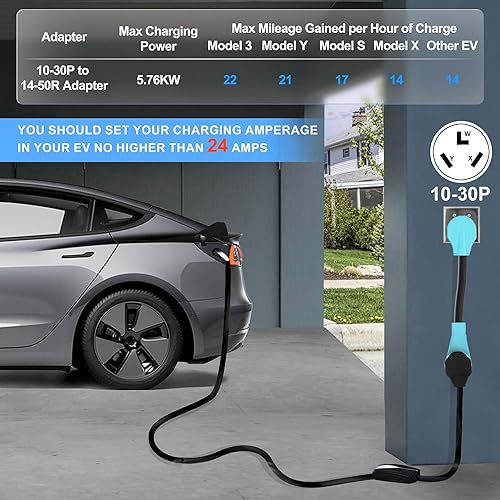 Miniatura 5 de CircleCord Cable adaptador de cargador NEMA 10-30P a 14-50R EV compatible con Tesla Model 3SXY, secadora de 30 amperios a EV de 50 amperios para