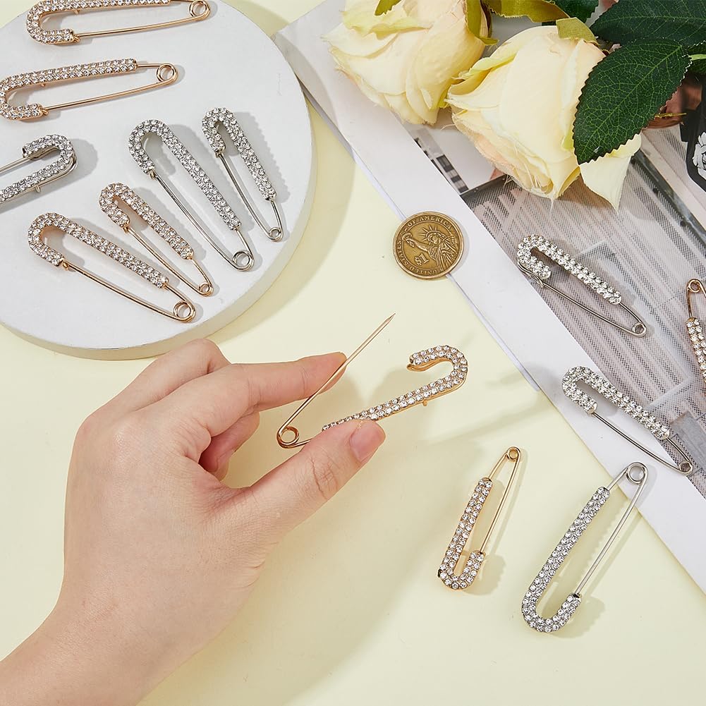 16PCS Rhinestone Safety Pins Brooch Clips 4 Styles Alloy Crystal Pins Decorative Crystal Safety Pins for Sweater Shawl Kilt Clothing Accessories (Mixed Color)