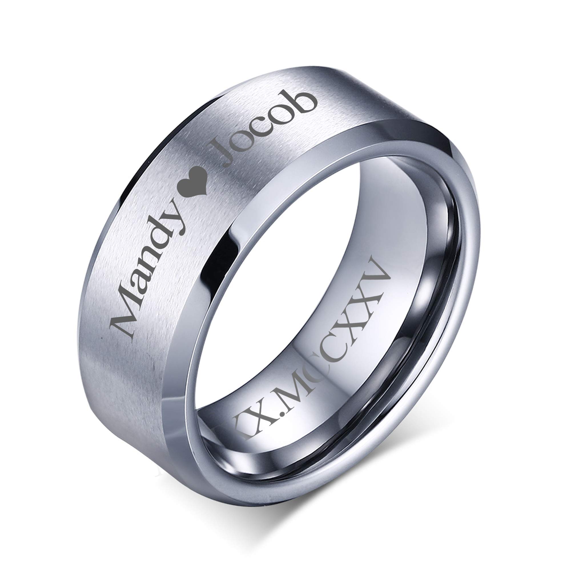 VNOX Customize Personalized 6MM/8MM Tungsten Carbide/Stainless Steel Simple Matte Brushed Finish Wedding Band Engagement Rings for Men Women,Size 5-14