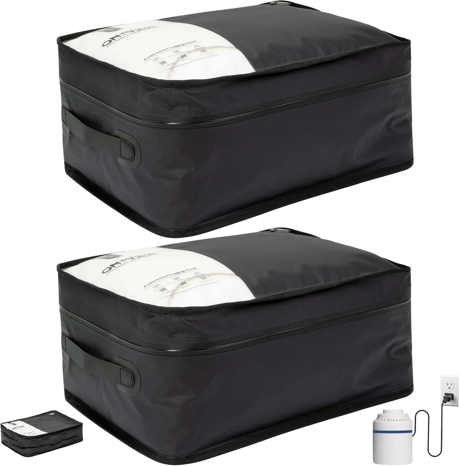 ONTYZZ Travel Vacuum Compression Bags 12 inch Space Saver Bags Vacuum Travel Case with IP67 Waterproof Zipper for Socks, Underwear, Two Bag Black