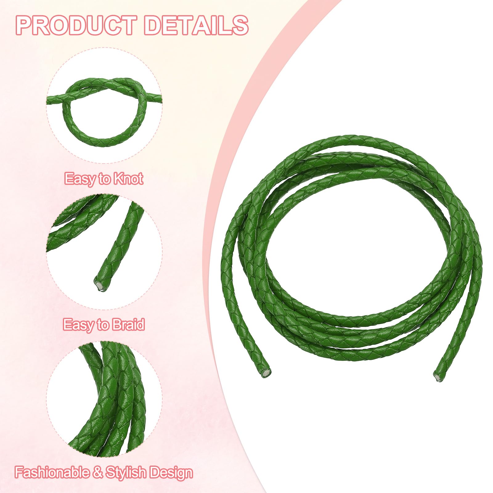 PATIKIL Round Braided Leather Cord - Image 3