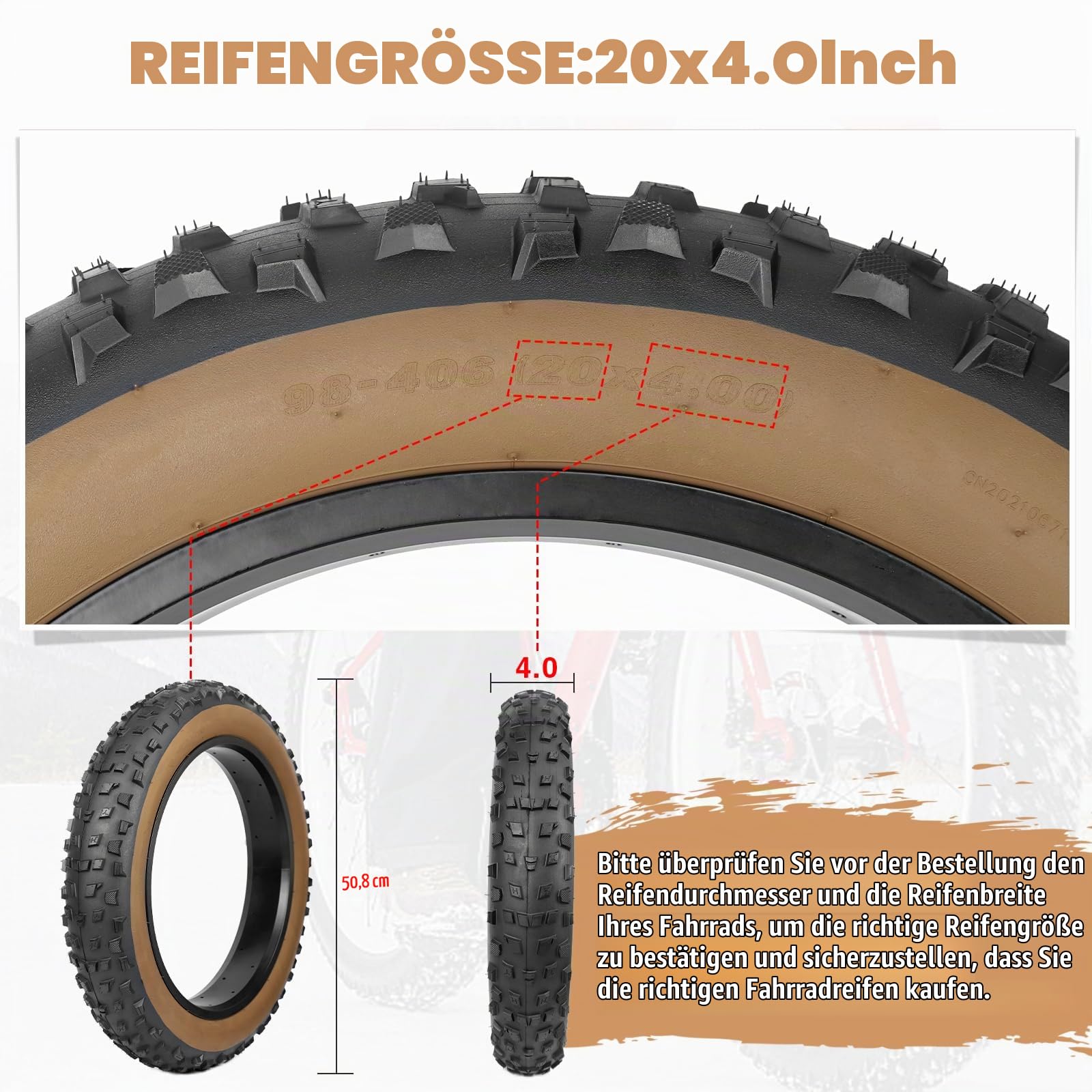2er-Pack E Bike Reifen,Faltbar Fat Tire Fett Fahrradreifen 20x4.0/26x4.0 Zoll Ersatzreifen Fahrrad Mantel Reifen für E-Bike/Mountain Snow Bike