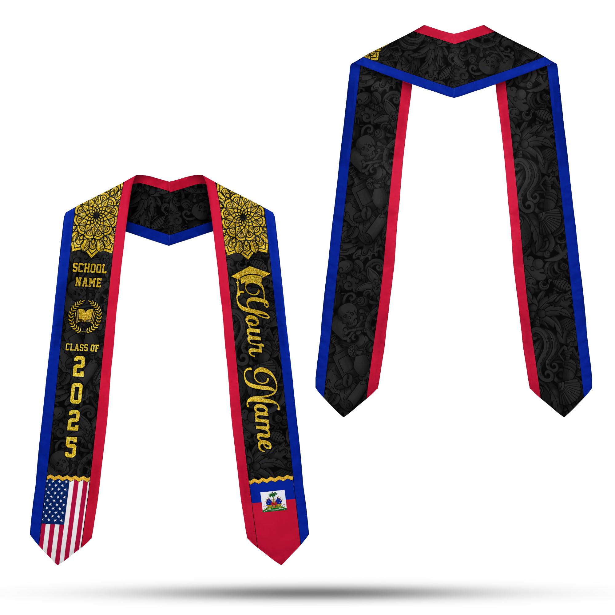 MonkeyVan Custom Haitian Graduation Sash 2025,Personalized Haiti Flag Graduation Stole,Haitians American Flag Graduation Sash S44