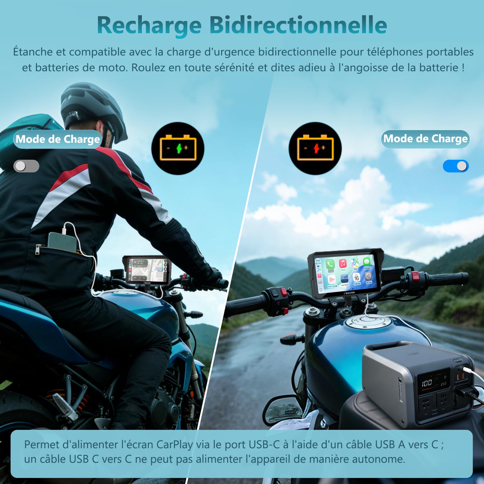 Carpuride W602S Pro Moto CarPlay Écran avec BM05 pour Plug-and-Play, Sans Fil CarPlay & Android Auto, 6,25" Étanche Tactile Écran, OTA, Double Bluetooth, Interphone Fonction, Filaire Contrôleur, Navi.
