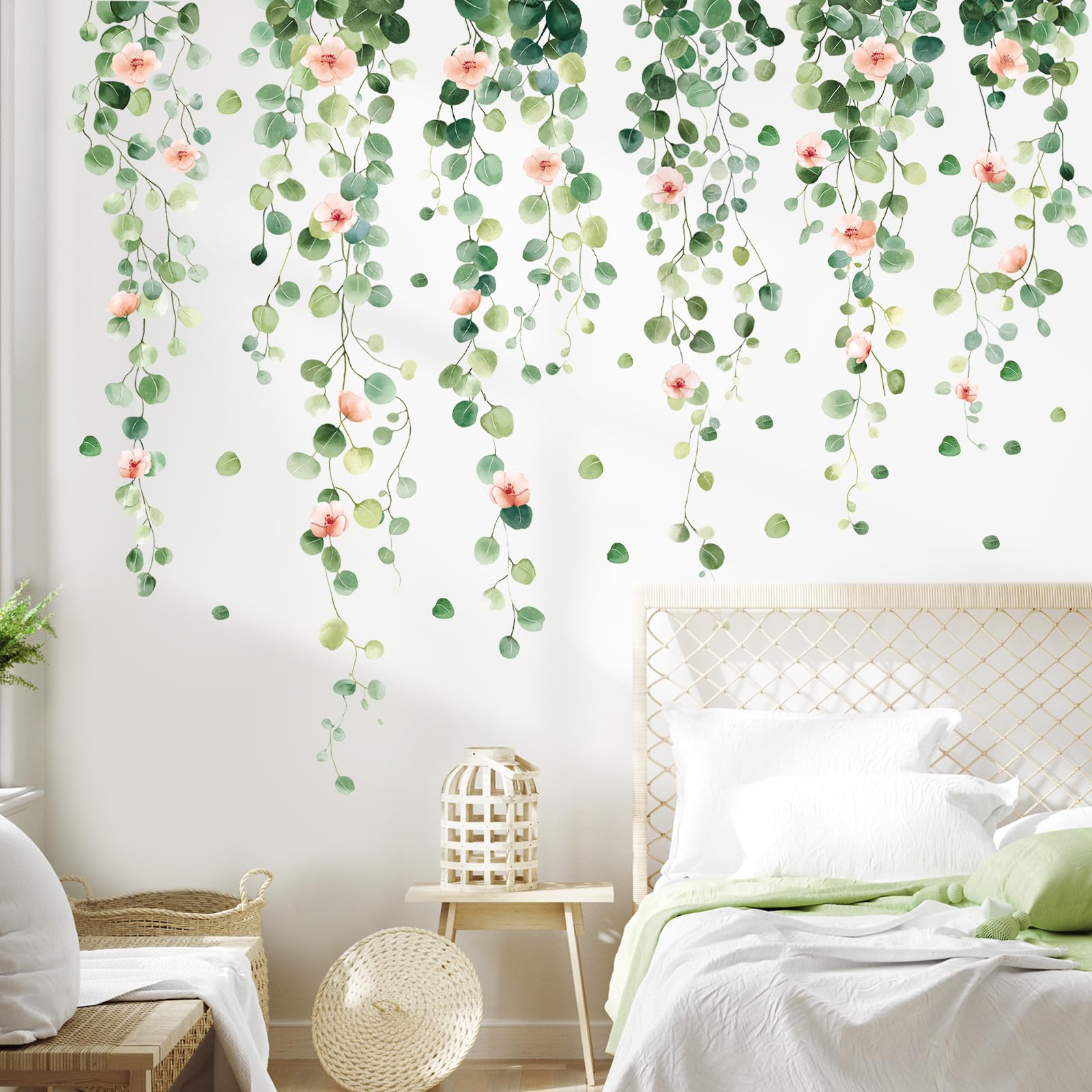 SHUCHING Hanging Vine Wall Stickers for Bedroom Green Eucalyptus Leaves Wall Decals - Image 3