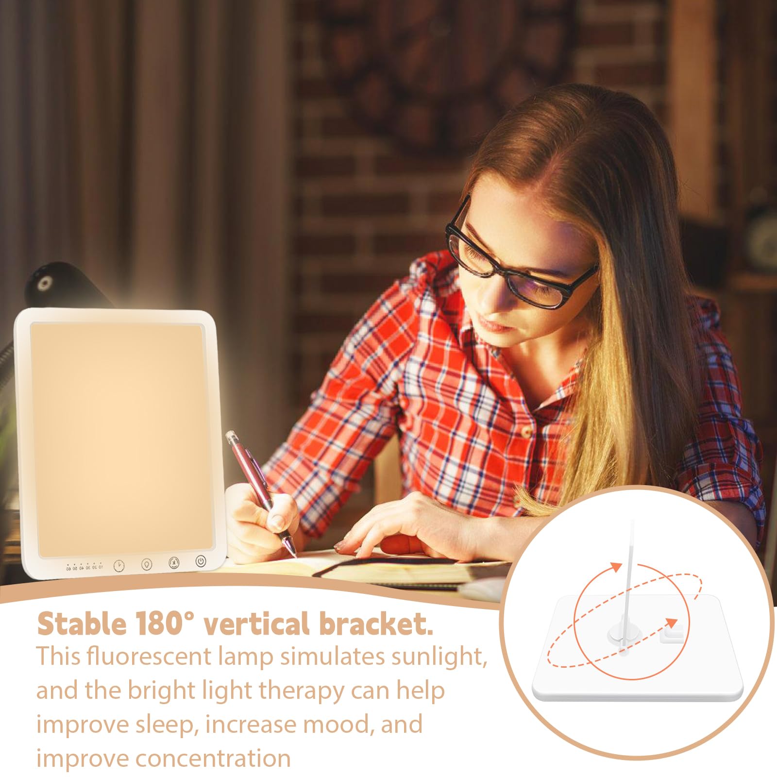 Aicharynic Tageslichtlampe 15000 Lux, UV-freie LED Lichttherapielampe mit 3 Farbtemperaturen, 10 Helligkeitsstufen und 6 Timer, Touch-Control Sonnenlicht Lampe Vollspektrumlampe mit Memory-Funktion