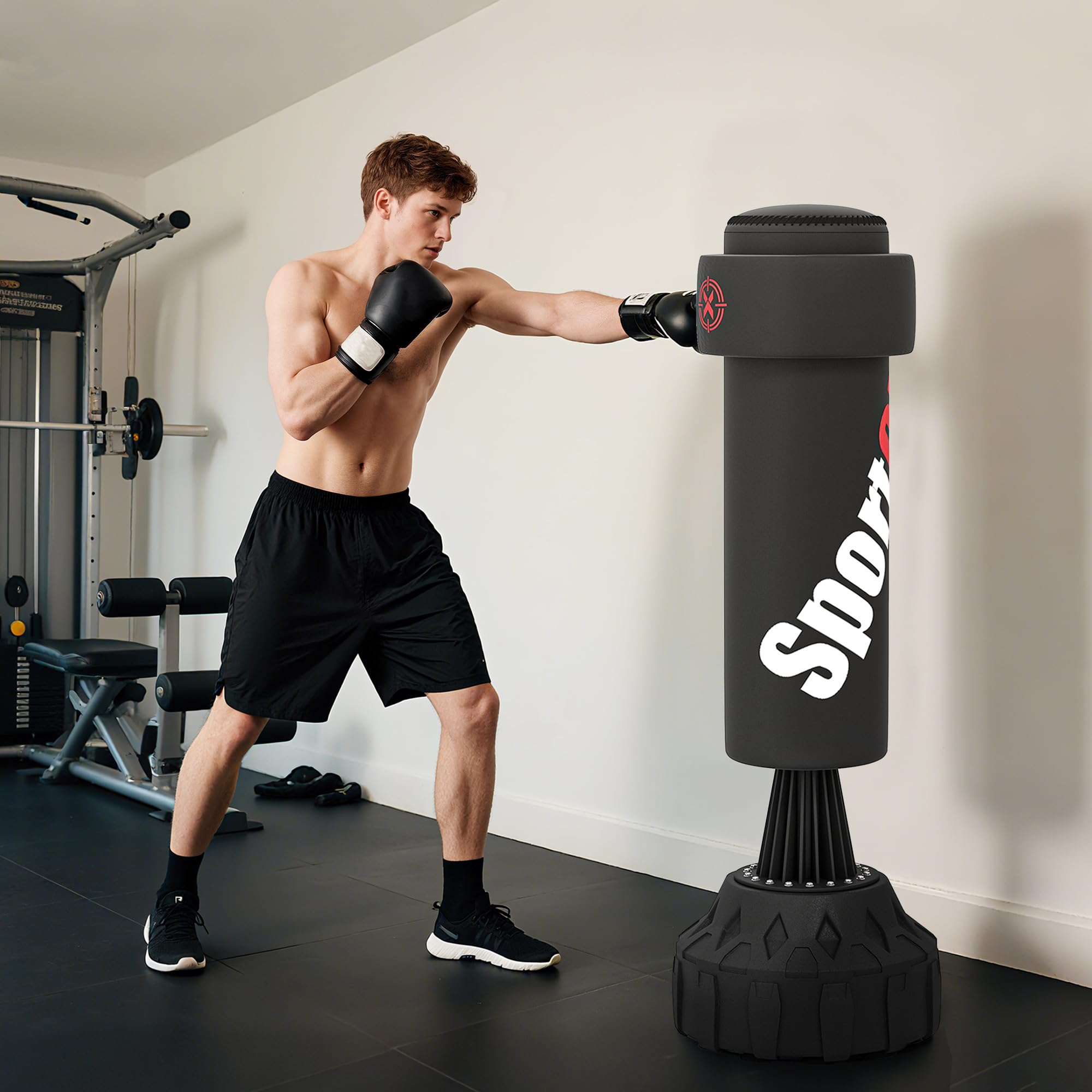 SPORTNOW Sacco da Boxe da Terra con Bersaglio, Sacco da Boxe Autoportante Professionale con Base Riempibile e Ventose, Nero