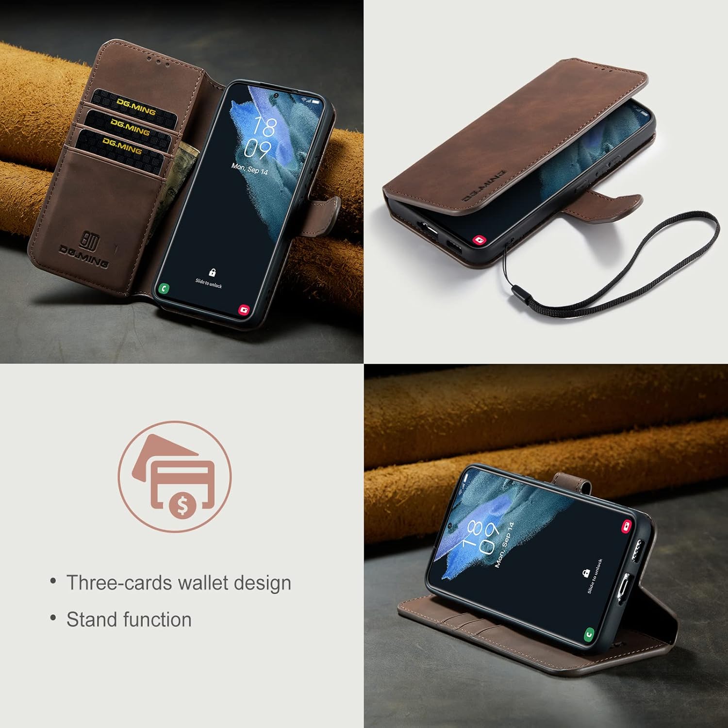 Wallet Case for Huawei P50, Vintage Matte Retro Leather with Viewing Stand Camera Lens Protection Shockproof 4 Card Holders Premium Vegan Case Cover