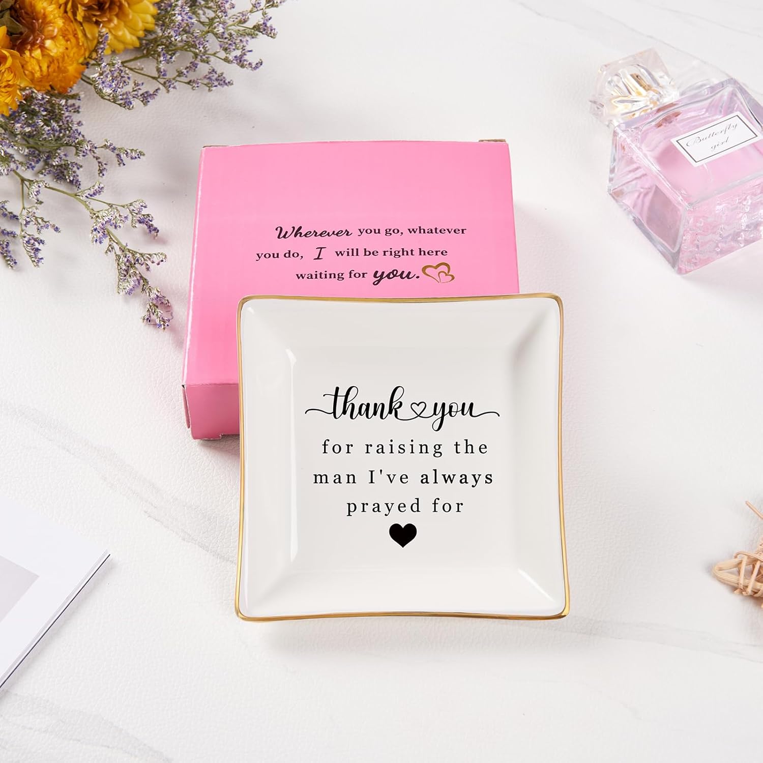 Mother in Law Gifts Jewelry Trinket Dish, Mother of the Groom Gift from Bride - Thank You for Raising the Man I've Always Prayed for - Christmas Mothers Day Birthday Wedding Gifts - Image 4