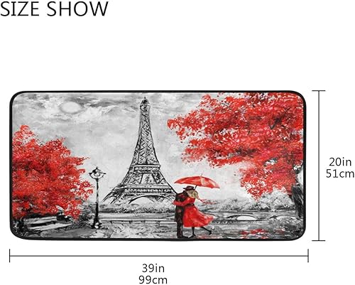 Miniatura 2 de París - Tapete largo con diseño de torre Eiffel, color arce, lavable, tapete de cocina, tapete para sala de estar, interior, exterior, baño, entrada