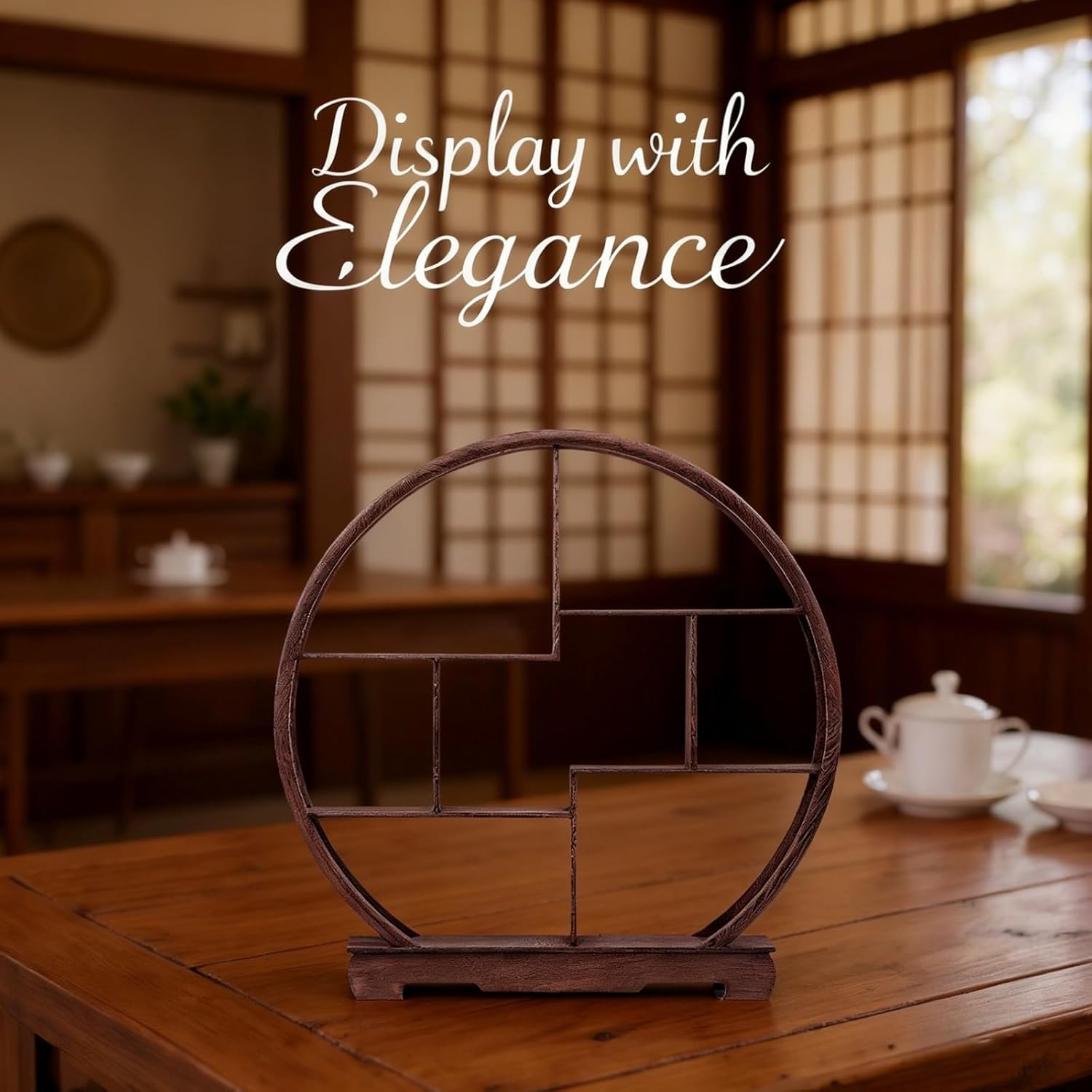 Teapot Display Rack, Brown Wooden Stand, Chinese Bogu Shelf, Multiple Compartments For Small Ornaments, Desktop Storage Organizer