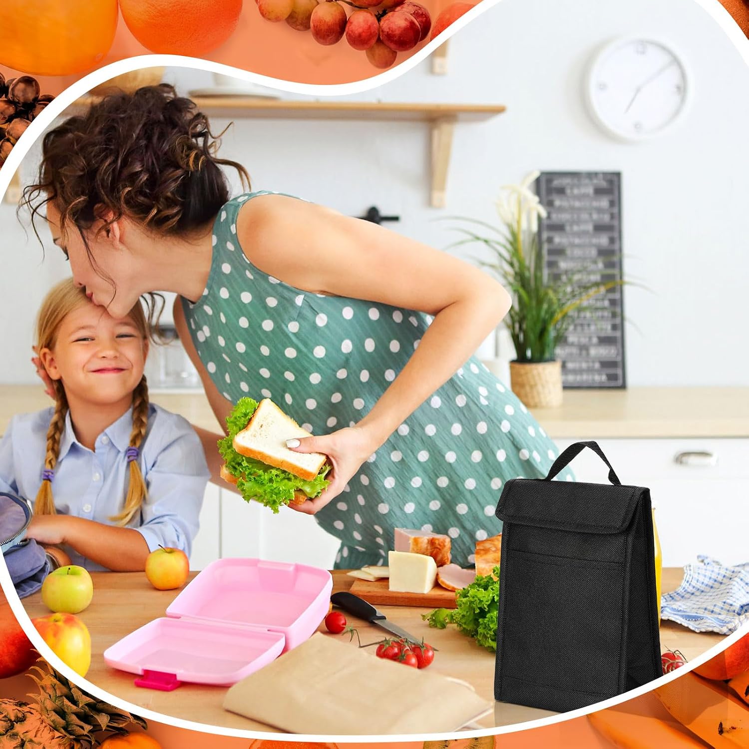 30 Pcs Insulated lunch Bags Bulk Hook and Loop Reusable Cooler Bags Black Waterproof Bag Bulk with Foil Thermal for Women Men Office Picnic Travel