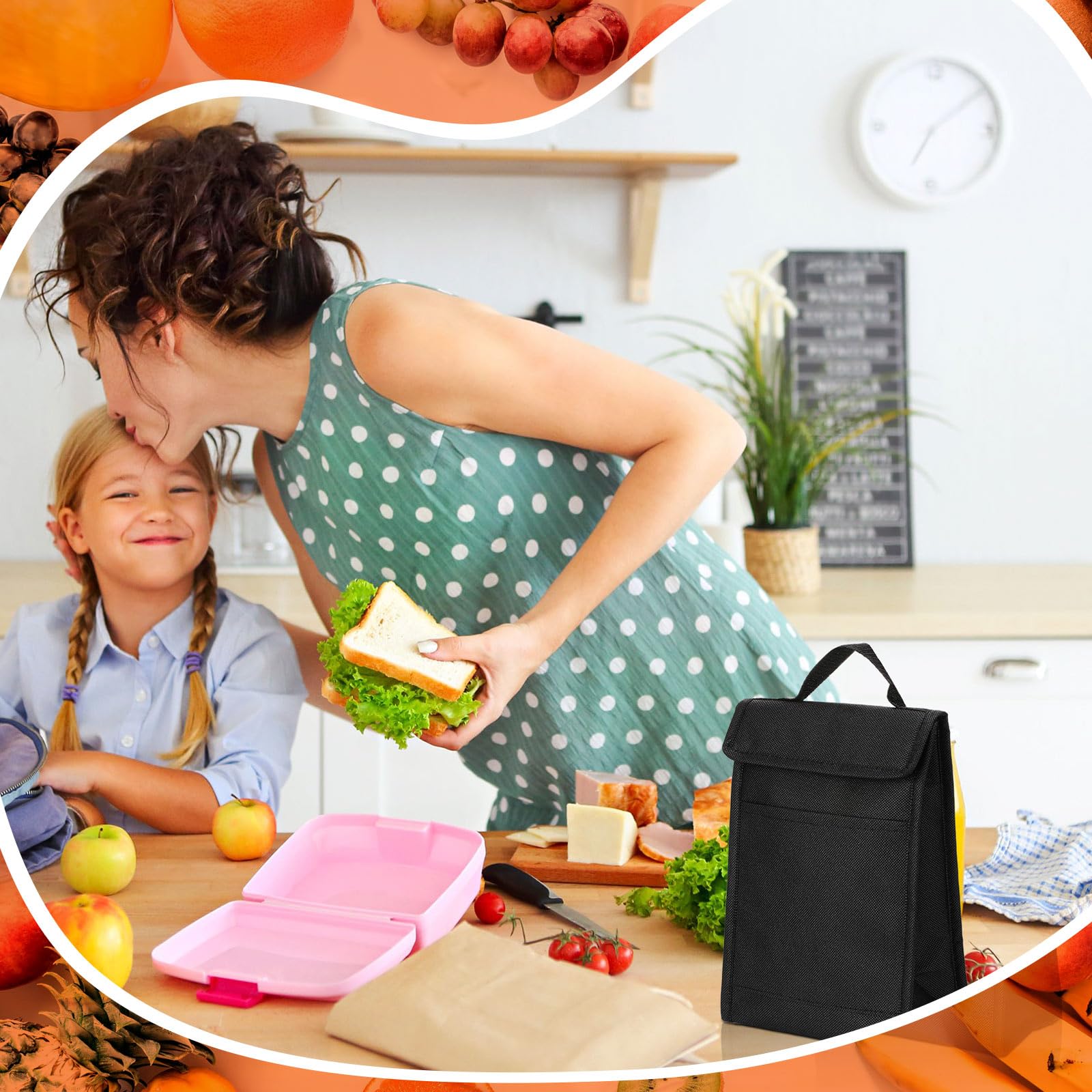 Isolierte Lunch-Taschen mit Klettverschluss, schwarz, wiederverwendbar, wasserdicht, Lunch-Tasche, isolierte Lunchboxen, Großpackung mit Aluminiumfolie, thermisch für Damen und Herren, Büro,