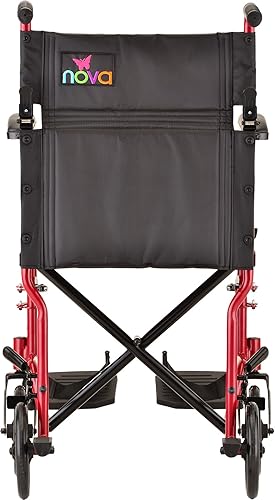 Miniatura 4 de NOVA Medical Products Silla de ruedas de transporte de acero de 19", color rojo