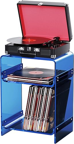 Miniatura 89 de Mesa de tocadiscos de acrílico con estante de almacenamiento, mesa auxiliar transparente (naranja, grande) Naranja,Negro -,Claro,Azul