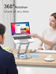 Support d'ordinateur portable télescopique Tounee pour bureau avec base pivotante à 360°, assis-debout, hauteur réglable, support portable pour une bonne posture, compatible avec MacBook Pro, tous les ordinateurs portables 10-17" - Argent