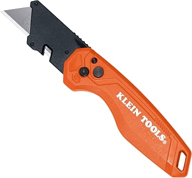 Klein Tools 44302 Folding FLICKBLADE Utility Knife with Side Release Button, Compact, Dual Locking Positions for Versatile Cutting Options
