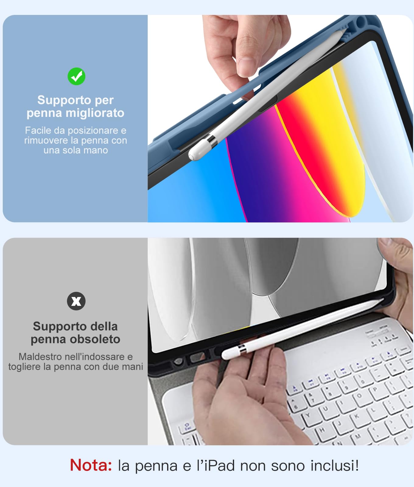 Vobafe Cover iPad 10 Generazione con Tastiera iPad A16 11 Generation (11/10.9 pollici, 2025/2022), Italiano QWERTY con 7 Colori Illuminato, Senza fili Staccabile Custodia con Portapenna, Blu