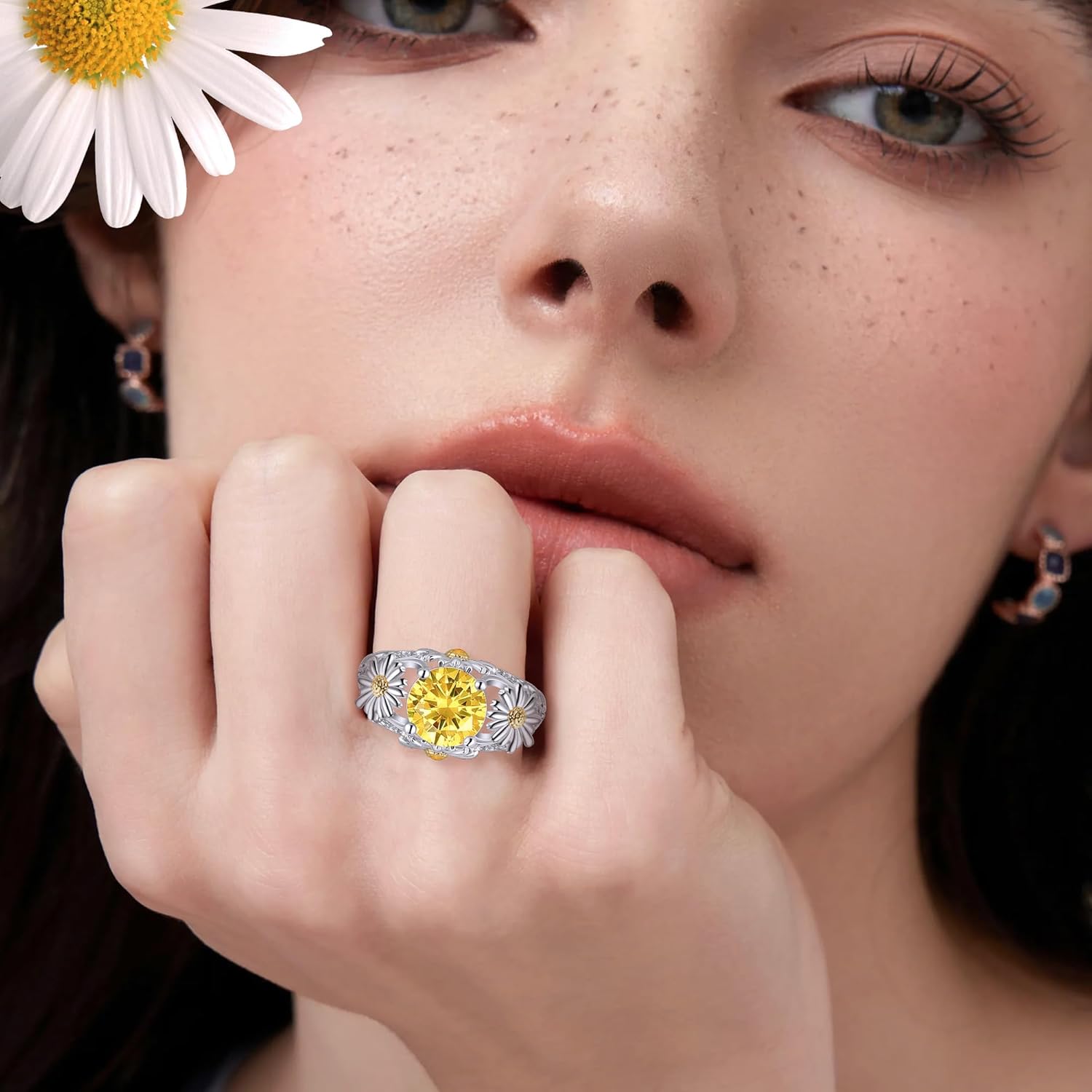 Sunflower Ring For Women, Sterling S925 Silver Daisy Flower Ring For Mother Daughter, Birthstone Birth Flower Ring, You Are My Sunshine - Image 5