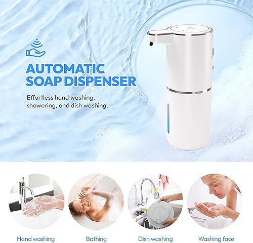 Miniatura 9 de Paquete de 2 dispensadores automáticos de jabón espumoso, dispensador de jabón de espuma sin contacto, recargable de 12.8 onzas, montado en la