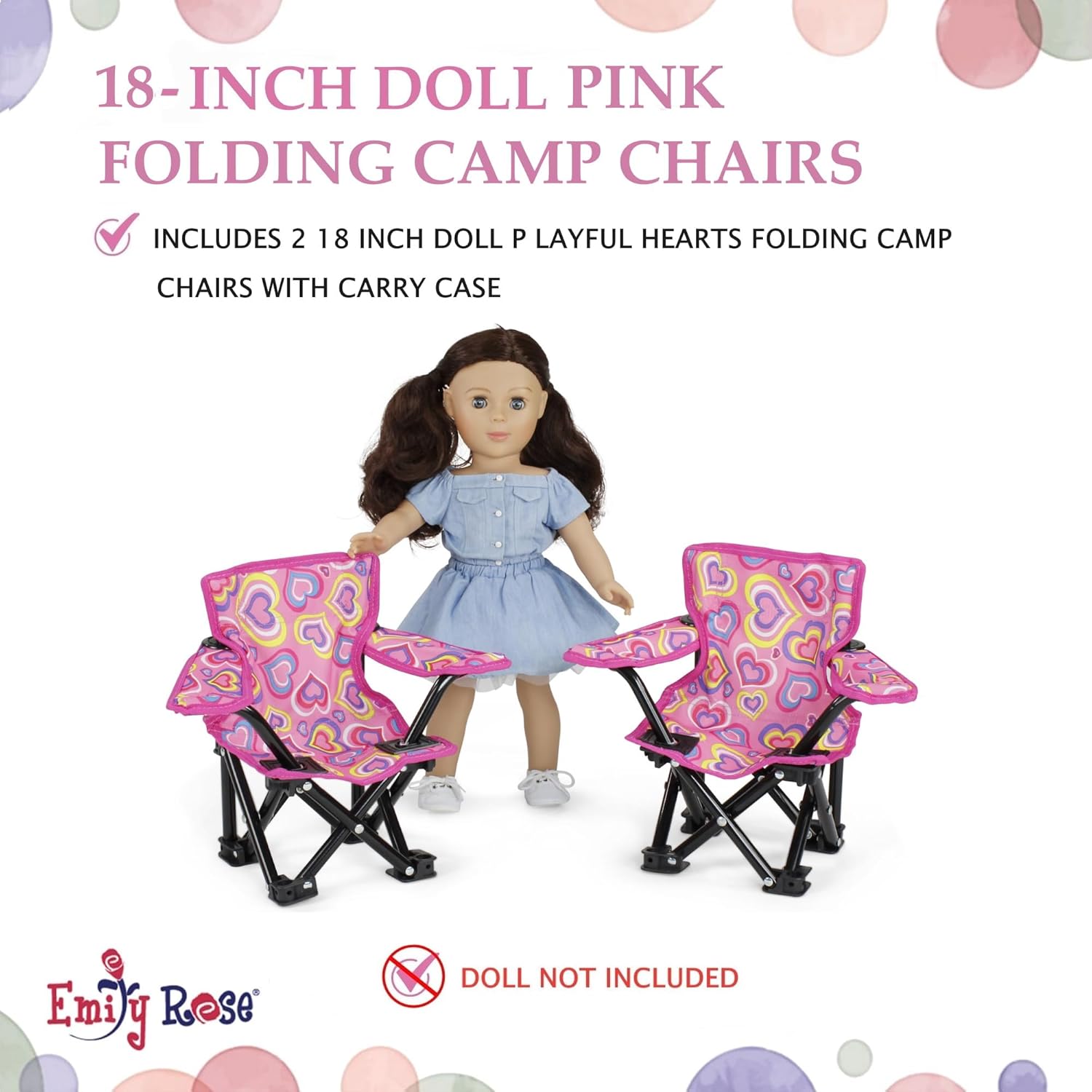 Emily Rose 18 Inch Doll Pink Folding Camping Sports Camp Beach 2 Chair Toy Set with Carry Storage Case | Furniture & Accessories Fits 14 - 19 Inch Dolls | USA Business