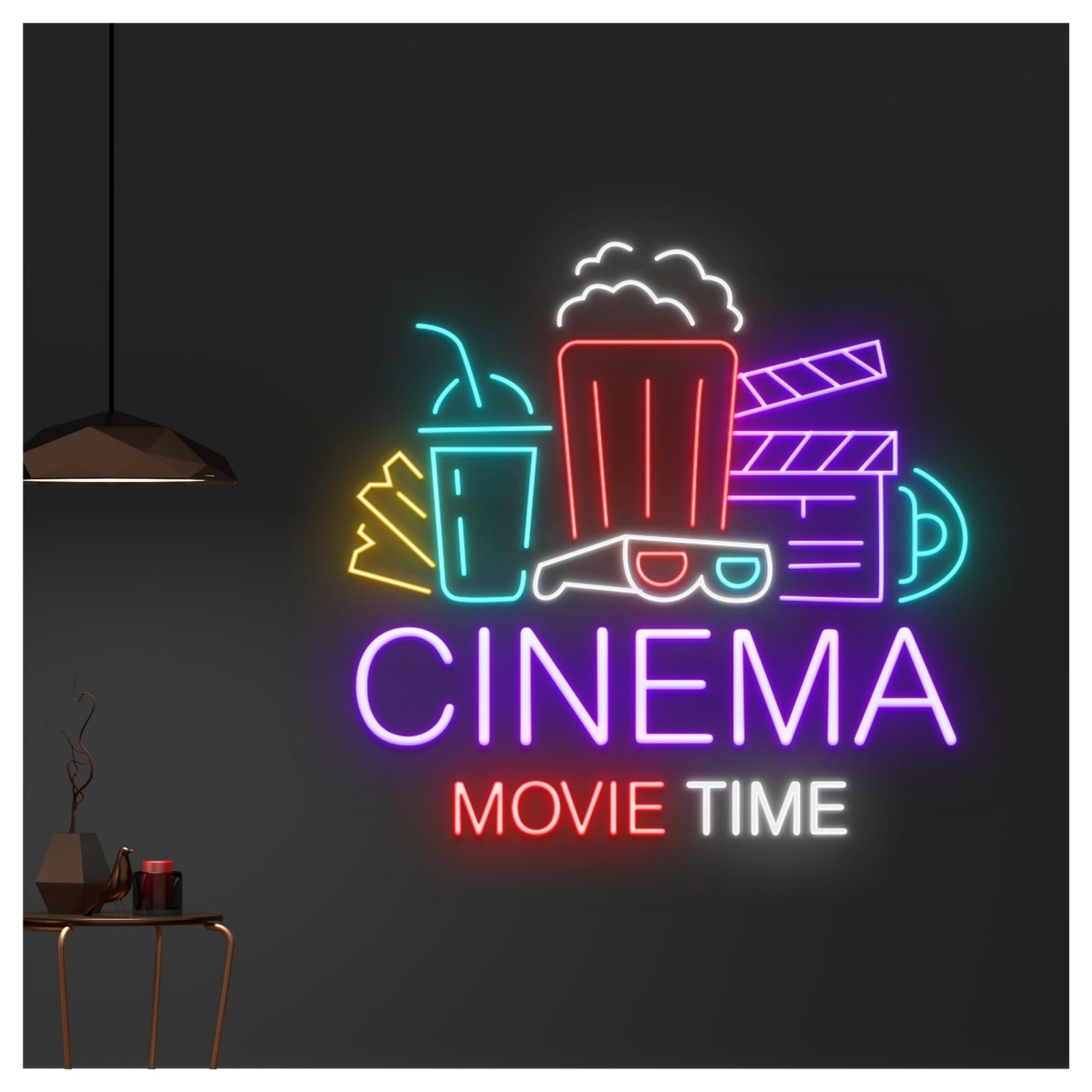 Decoración Lámparas Letrero De Neón Cinema Movie Time Luz LED Para Cine, Arte Mural Para Negocios, Decoración Del Hogar, Dormitorio, Bar, Estar, 63cm