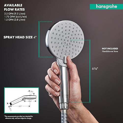 Miniatura 2 de Hansgrohe Vernis Blend 26340821 - Cabezal de ducha de mano de 4 pulgadas, lluvia intensa en níquel cepillado, 26340821