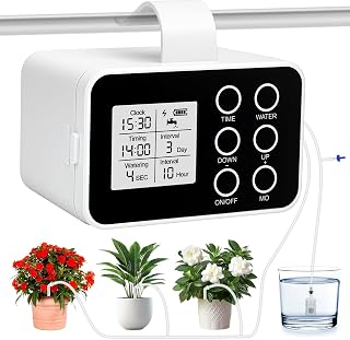 ZWOOS Automatische Bewässerung, Garten Bewässerungssystem mit Automatischem Timer, 20 Tropfstrahler & 15M Schlauch, 2000mAh Akku, USB-C, Balkon Bewässerungssystem für Hochbeet, Gewächshaus & Pflanzen
