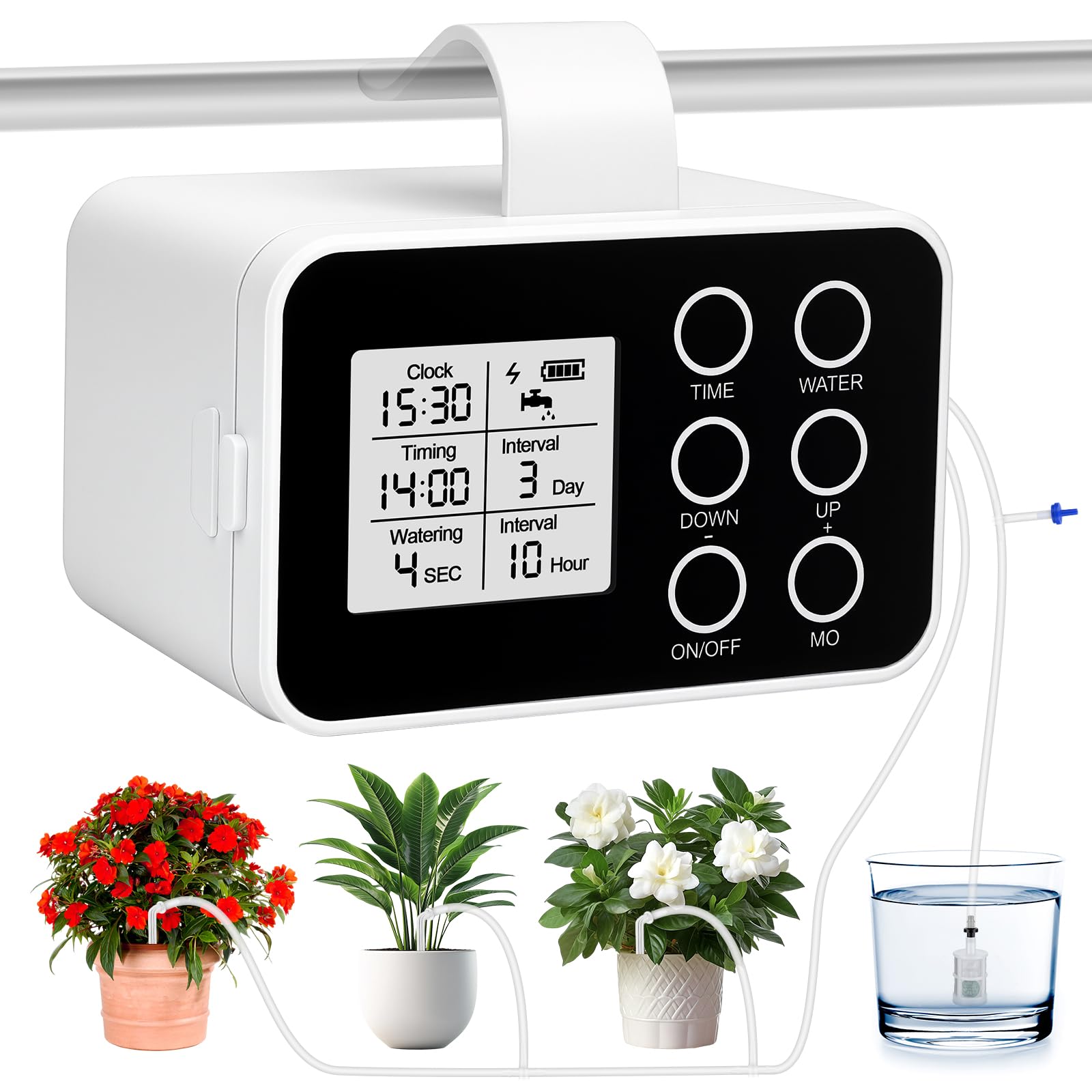 ZWOOS Riego Automático, Sistema De Riego Automático con Temporizador, 20 Goteros & Manguera 15M, Batería 2000mAh, USB-C, Kit De Riego Por Goteo para Huerto Elevado, Invernadero & Plantas
