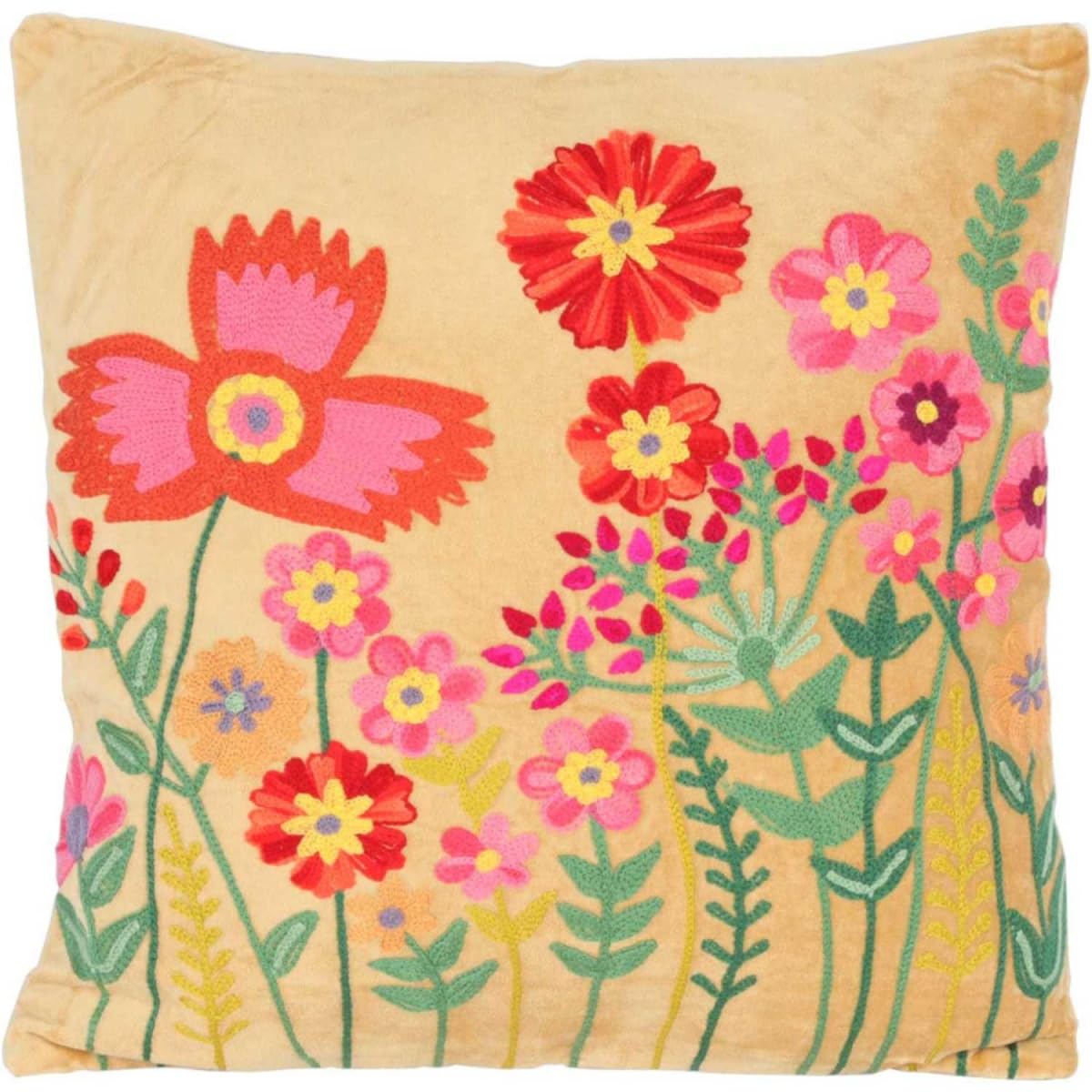 Bohemien Kissenbezug 40x40 Cm – Handgestickte Spitze Mit Spiegelapplikation, Hellgelb, Baumwolle, Boho Dekokissen Für Sofa & Bett