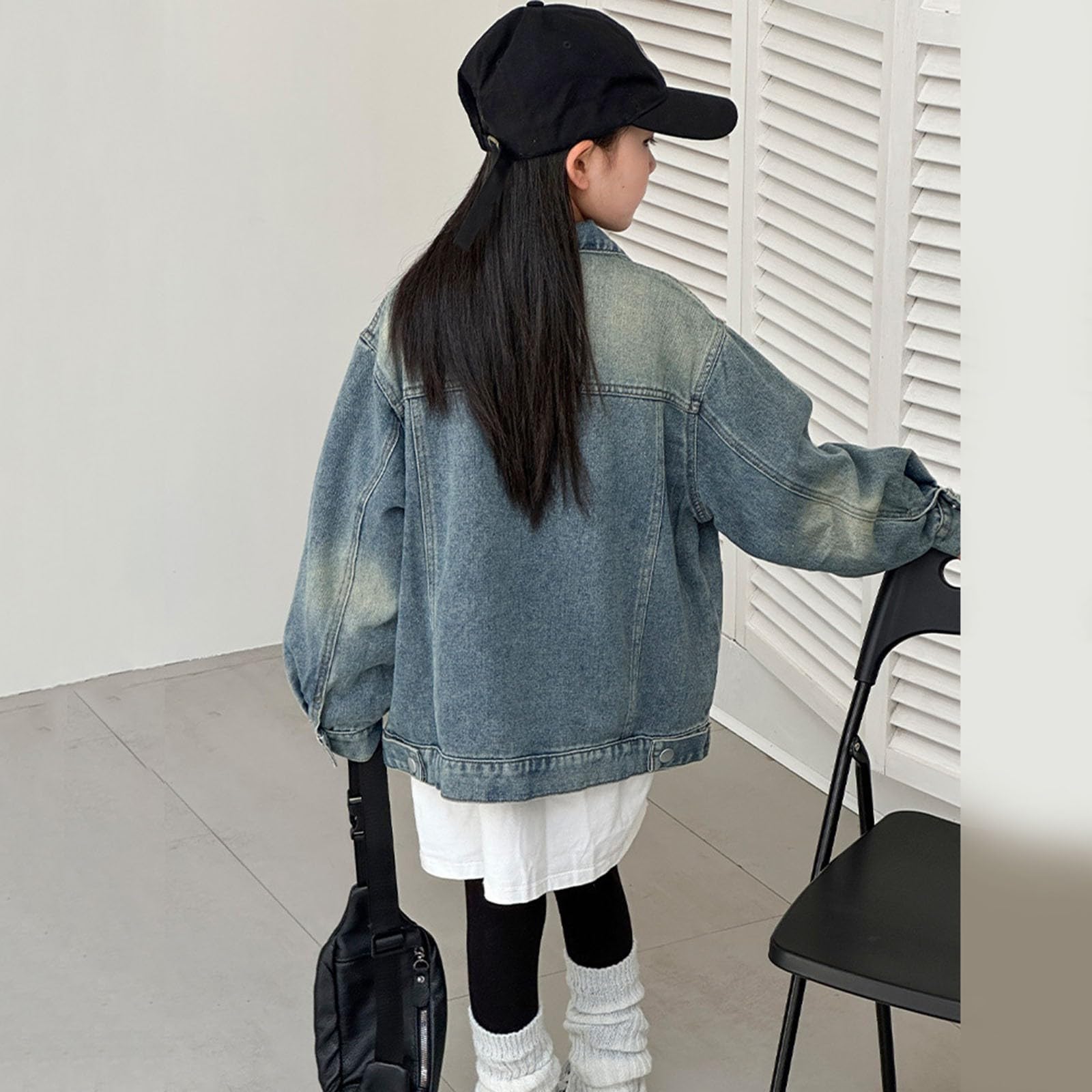 Generisch Veste en jean élégante pour enfants (garçons et filles) - Manteau d'automne décontracté avec col à revers