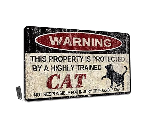 Vintage Cat Metal Sign Warning This Property is Protected by