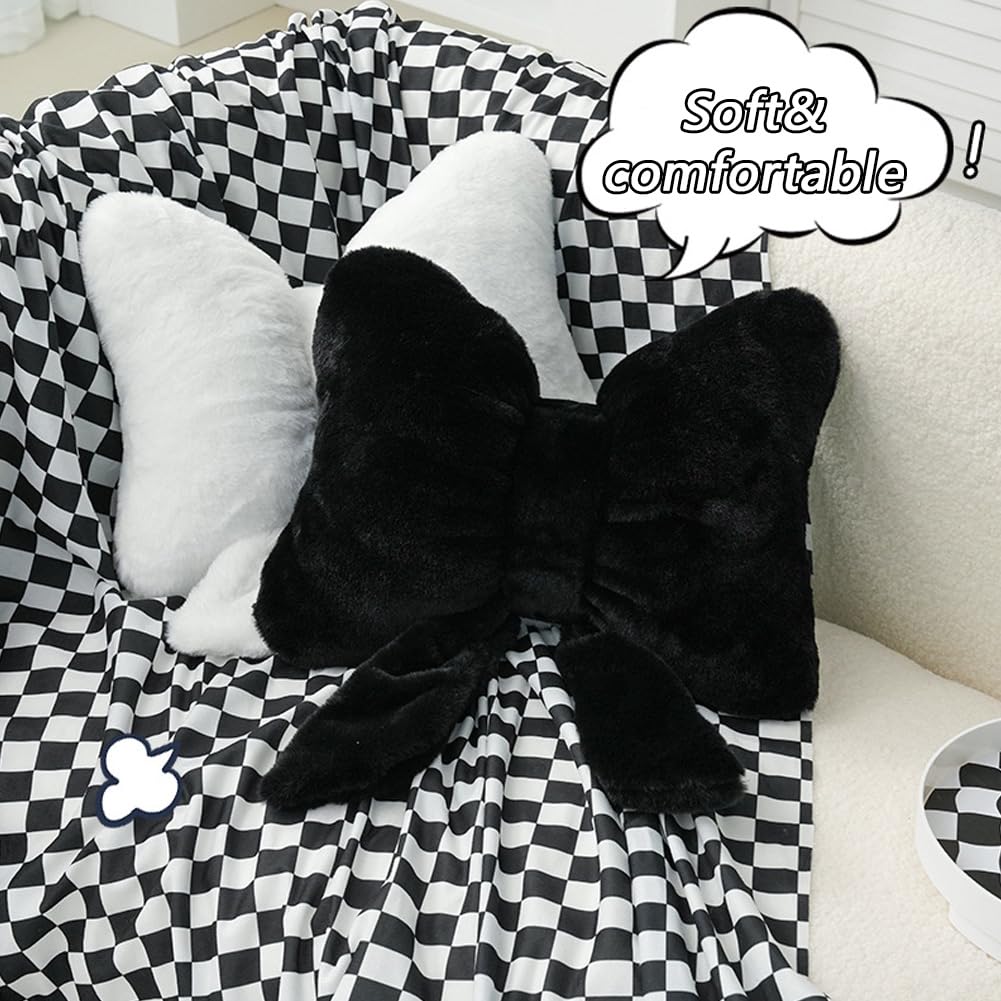 Weiche pelzige Schleife, Überwurfkissen, niedliche Schleife, Plüschkissen, Heimdekoration, gefüllte Schleife, Lendenkissen für Bett, Couch, Wohnzimmer, Dekoration, Weiß, 2 Stück