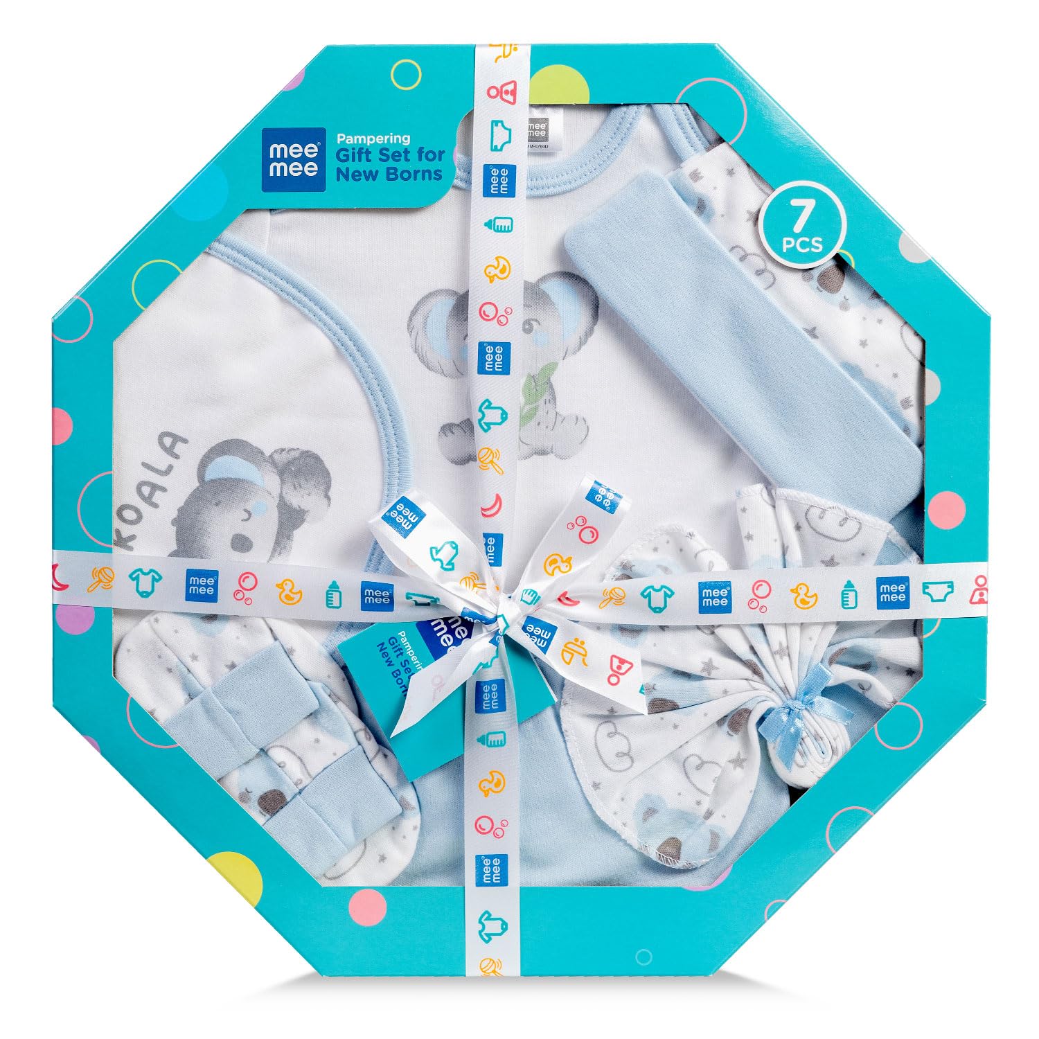 Mee Mee New Born Baby Gift Set | Soft Cotton Clothing Essentials for Infants/Baby Girls, Boys | Baby Shower Clothing Hamper (7 Pieces, Blue) | Ideal Gift for New Born Baby-picture-28