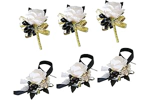 Triple Black and White Rose Corsage and Boutonniere Set