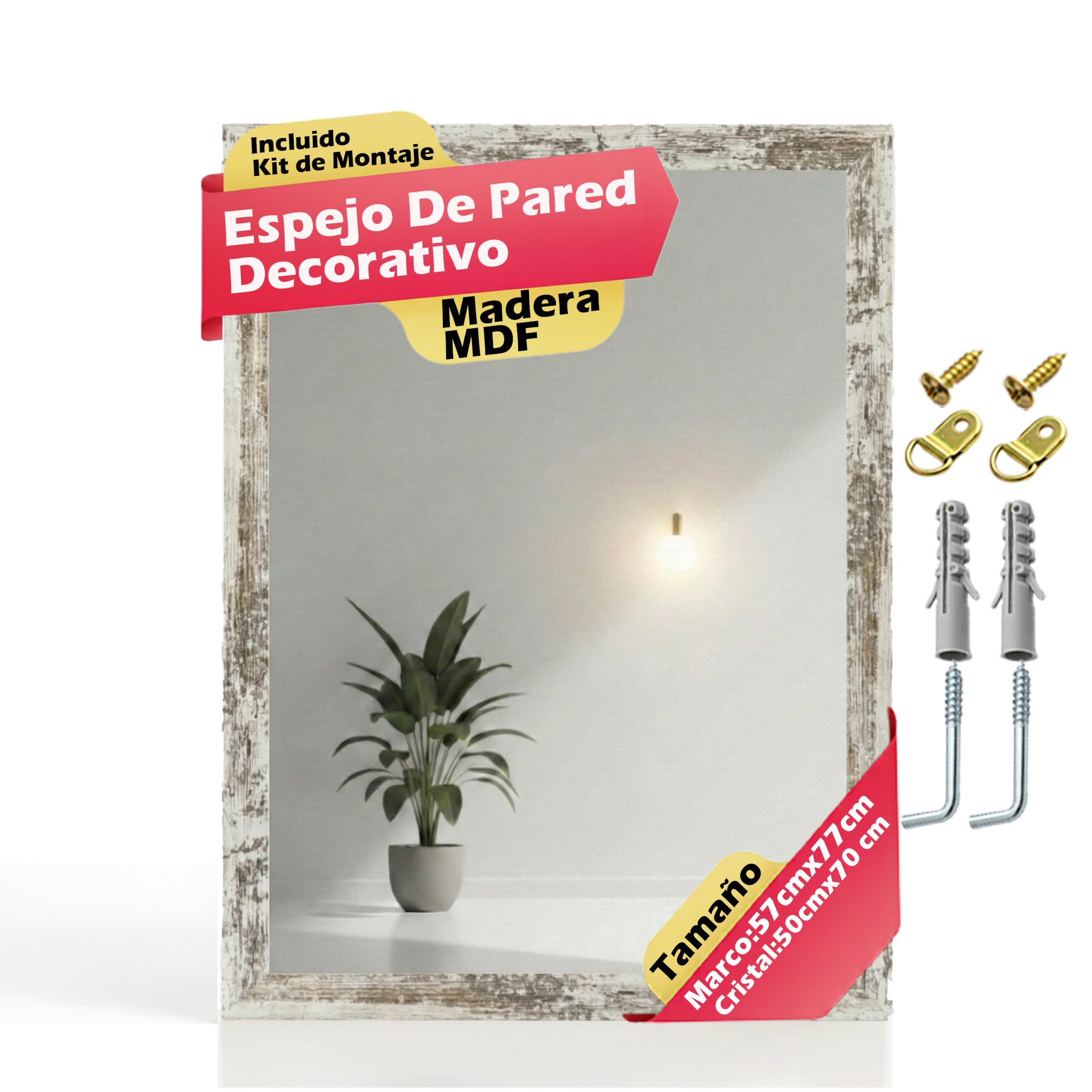 CHELY INTERMARKET MOD128 Espejo Pared Vertical Decorativo Grande Estilo Moderno Marco Madera Cuerpo Entero Elegante 50x70 cm Vintage Ideal Recibidor Dormitorio Baño Incluye Kit Montaje