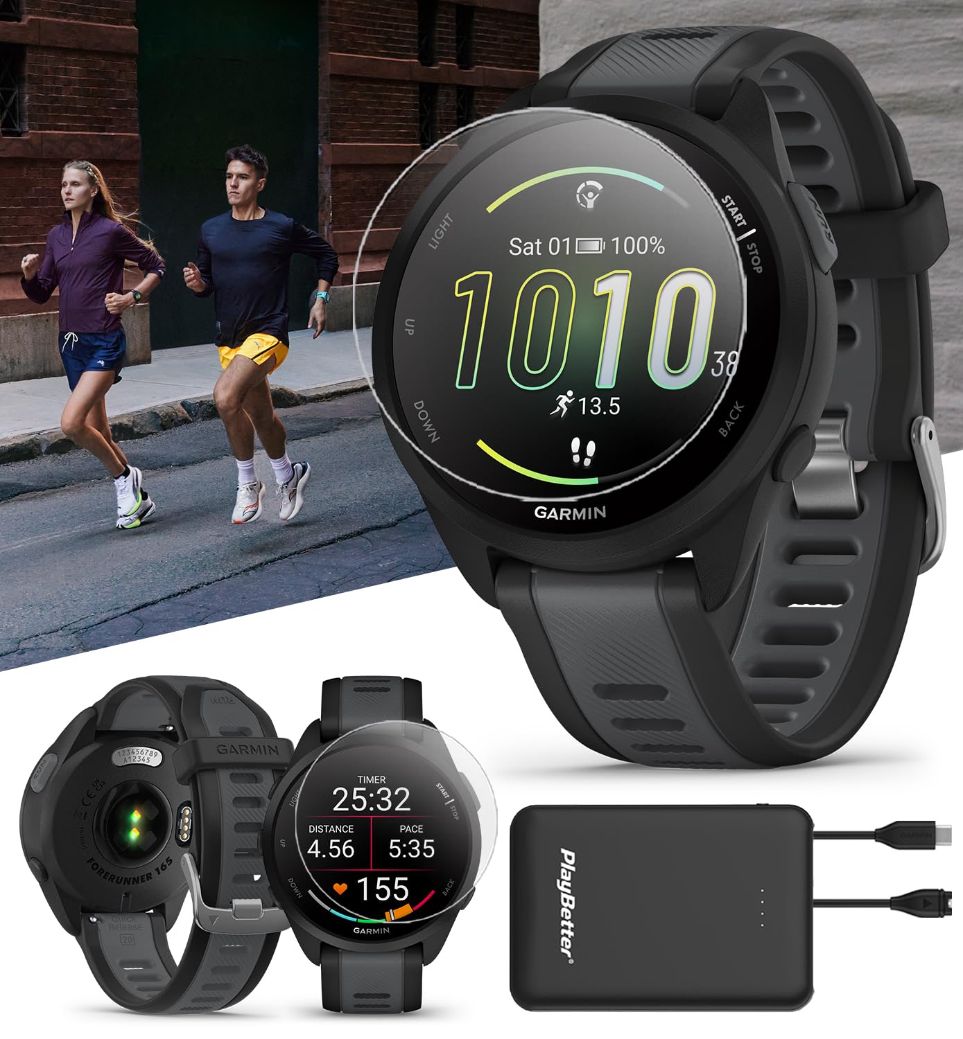 Amazon.com: PlayBetter Garmin Forerunner 165 (Black/Slate Gray 