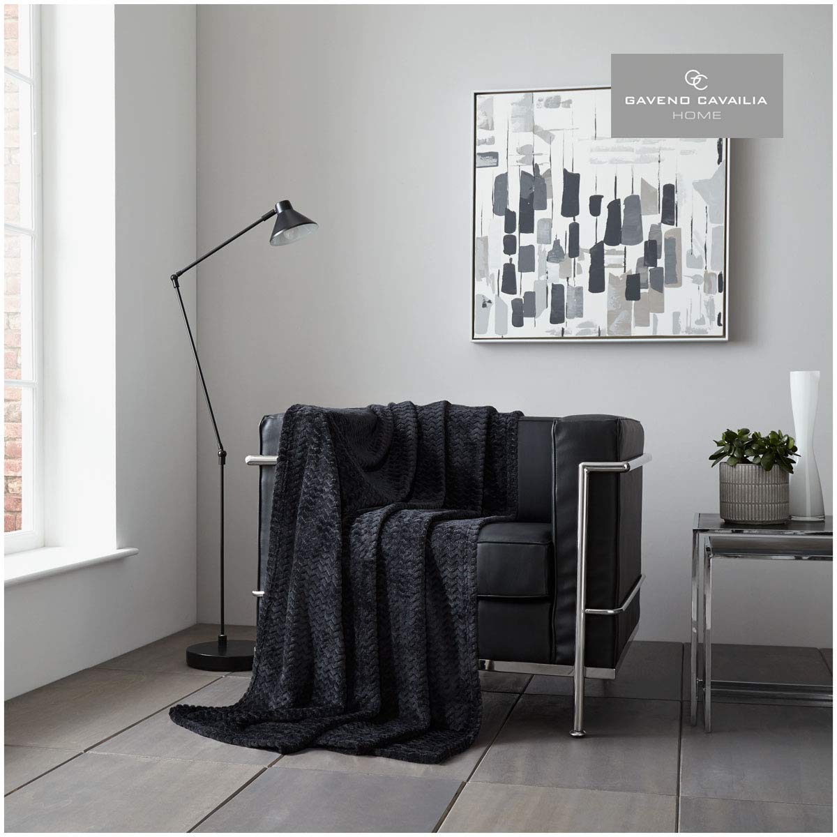 GC GAVENO CAVAILIA Gaveno Cavailia Wave Honey Comb Sofa Bed Blanket, Super Soft Fluffy Easy Care Lightweight Wavy Textured Luxury Design, Cosy Warm Settee Waffle Throw-Over [King (200x240 Cm), Black]