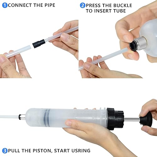 Miniatura 7 de Bomba extractora de aceite de 200 CC, aspirador de líquido con manguera para transmisión de engranajes de transmisión de dirección asistida y