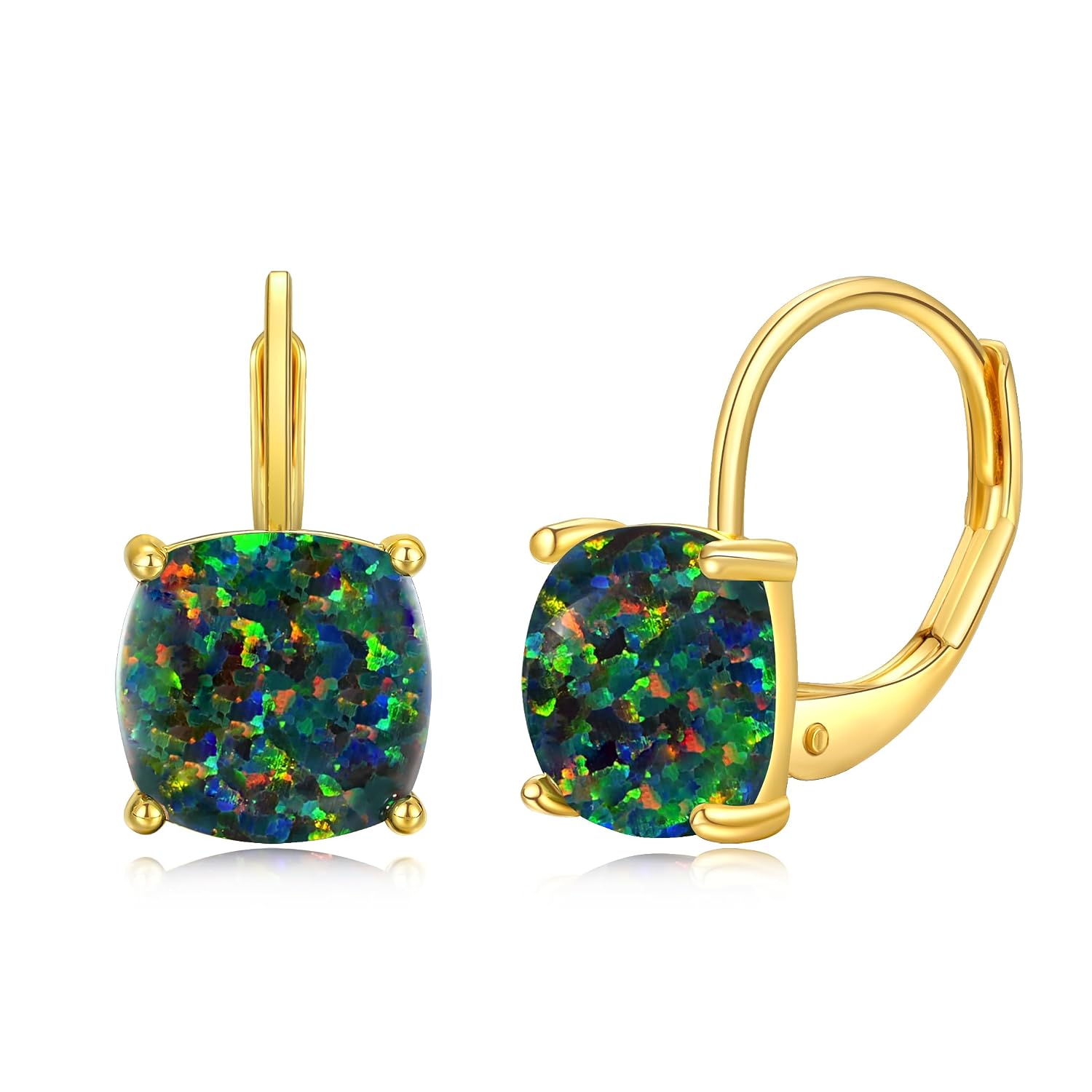 CiNily Leverback Dangle Earrings for Women Girls Hypoallergenic,14K Gold Plated Pendant Earrings Square Opal Hoops Hanging Lever Earrings Fashion Jewelry Gifts for Sensitive Ears