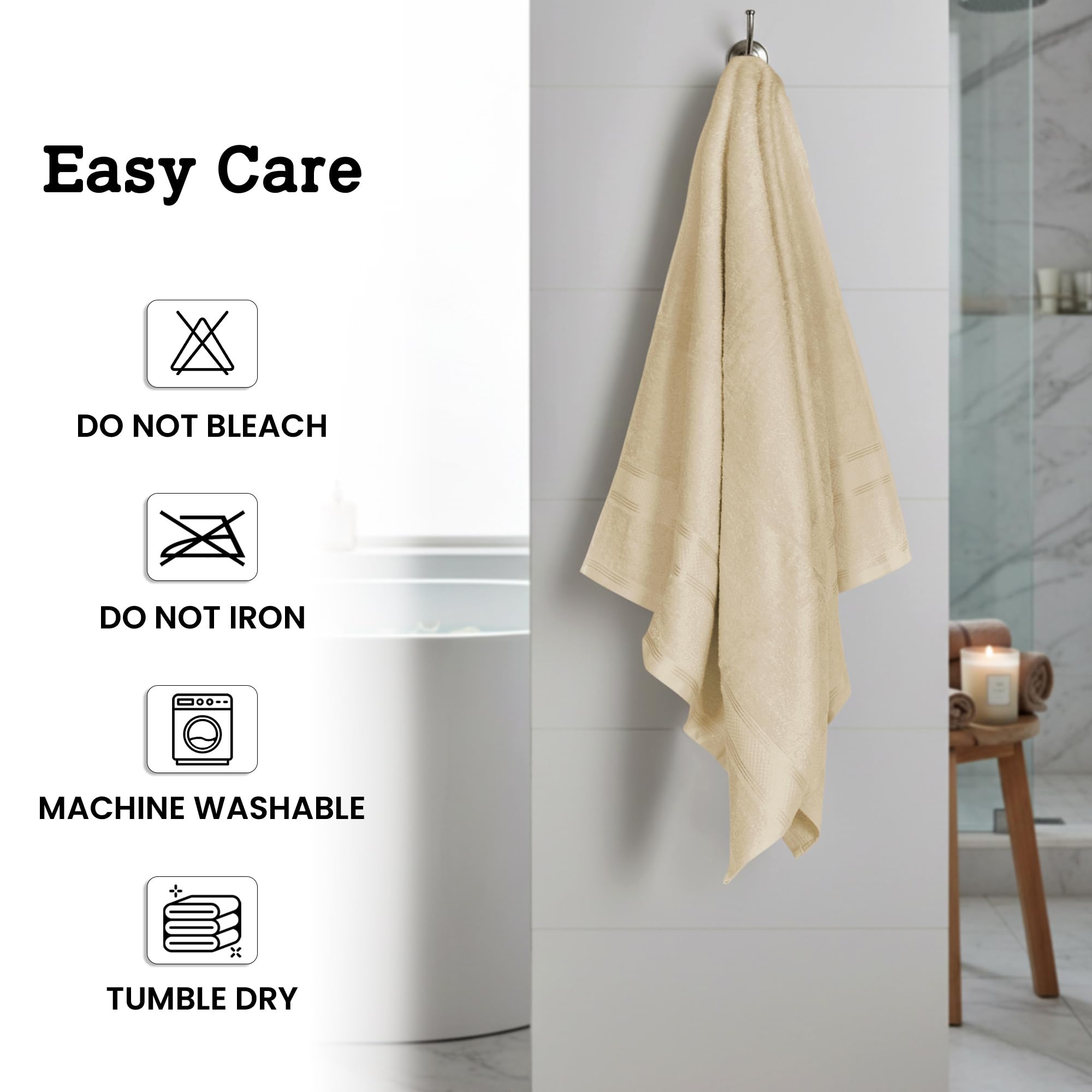 Casa Lino Paquete de 4 toallas de baño de 500 g/m² (27 x 54 pulgadas), 100 % algodón puro, toallas de baño de lujo, ligeras y altamente absorbentes, toallas de secado rápido para baño, para uso diario