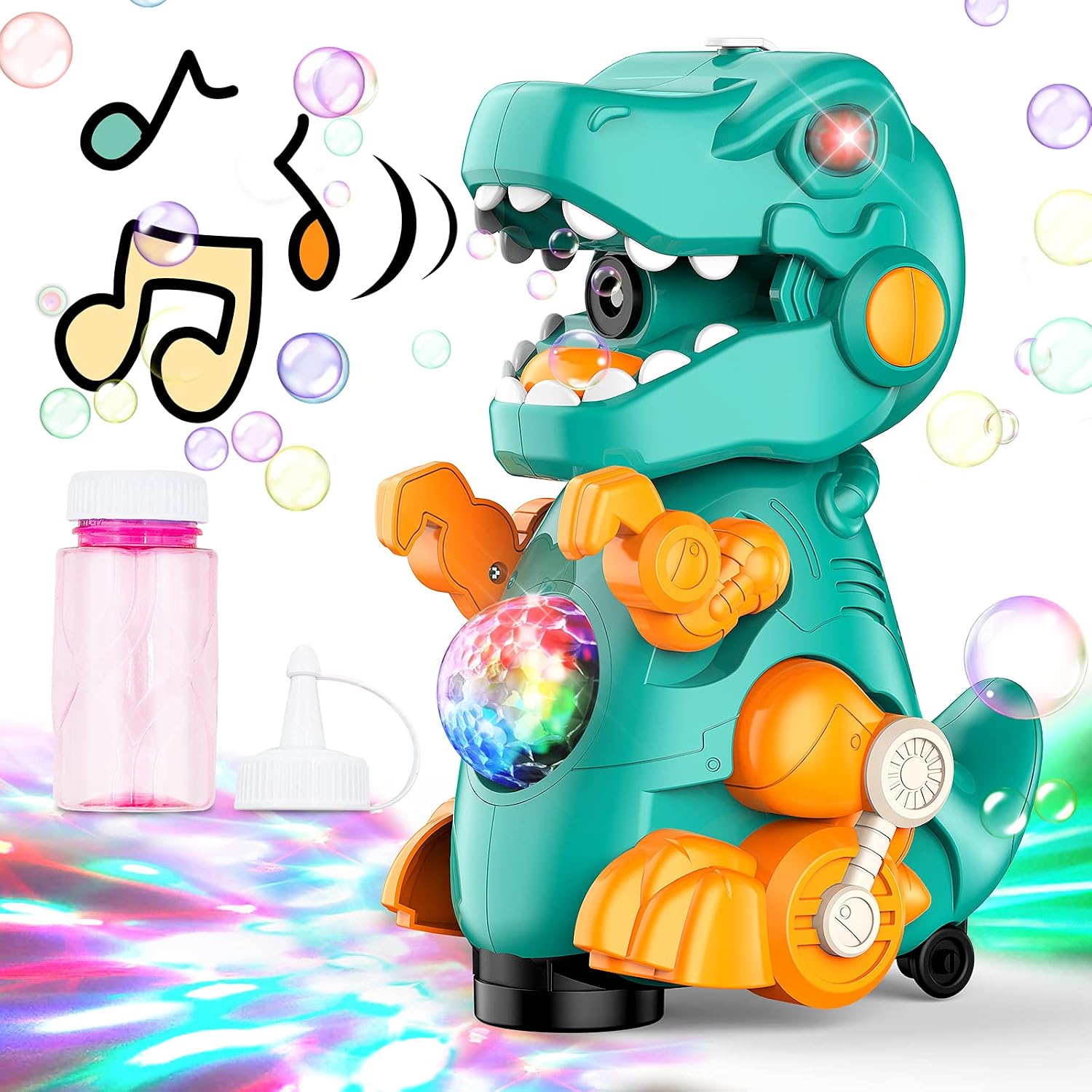 AUZEEG Bubble Machine, Dinosaur Bubble Maker with Colorful LED Lights & Universal Walking, 3000+ Bubbles Per Minute, Built-in Music Bubble Machine for Kids/ Toddlers/ Boys/ Girls, No Liquid