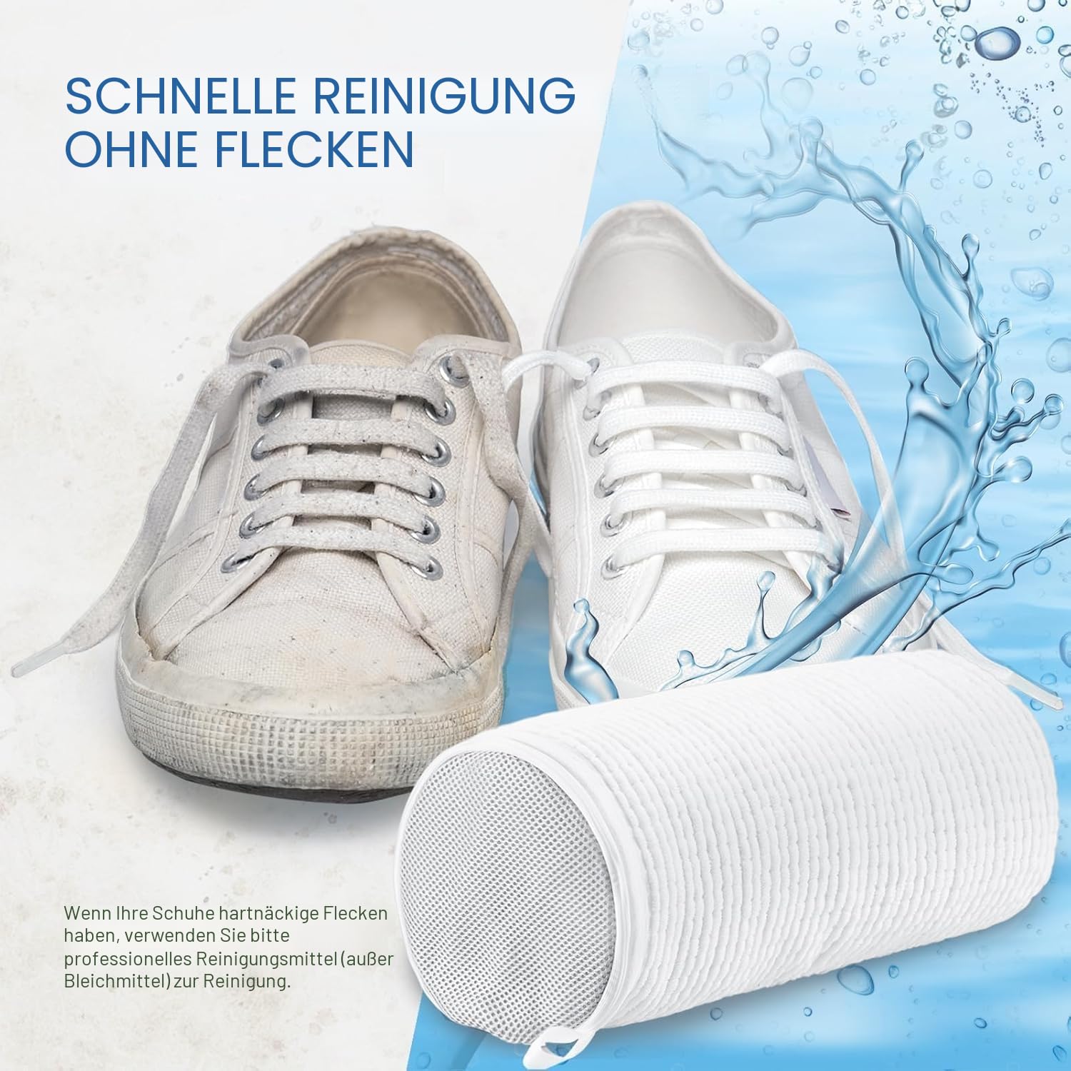 Teletrogy 2Pcs Schuhe Waschbeutel, Schuhwaschbeutel Waschmaschine mit Verstellbare Schuhspanner, Wäschesack Schuhe mit Verstecktem Reißverschluss, Wiederverwendbarer Wäschenetz für Sneaker, Weiß
